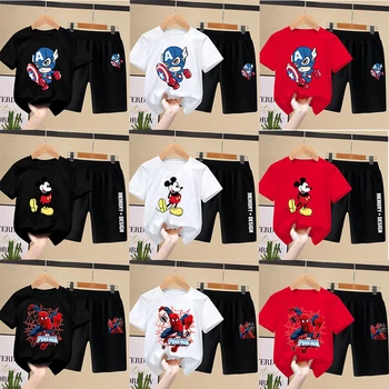 Žmogus-voras Kūdikių Berniukų Drabužiai marškinėliai Rinkiniai Vasarą Cartoon Mickey Mouse Tees Šortai, Sporto Apranga Vaikams, Drabužiai, Kostiumas 2-13y