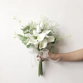 Naujas Pigiai Bridesmaid Puokštė Calla Lelijos Balta Tulpė Vestuvių Gėlės Krūva Nekilnojamojo Touch Bouquet De Mariage