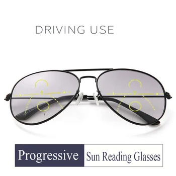 2021 Perėjimas Multifocal Saulės, Skaitymo Akiniai Vyrai Moterys Metalinis Rėmas Bifocal Progressive Presbyopia Akinių Dioptrijos 1.0-3.5