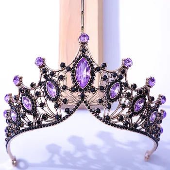 DIEZI Baroko Juoda Tiara Karūna Vestuvių Gimtadienio Plaukų Papuošalai Karalienė Vestuvių Nuotaka Violetinė Crystal Crown Plaukų Aksesuarai