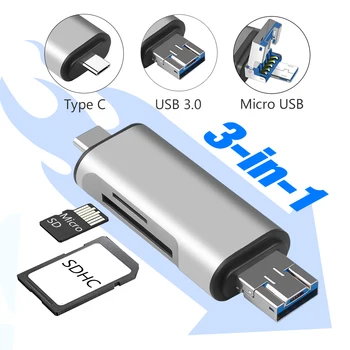 3 1. C Tipo Kortelių Skaitytuvas SD SDHC TF MicroSD Kortelių Skaitytuvas Micro USB OTG Adapteris, Skirtas 