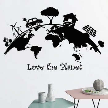 Žemės Siena Lipdukas Meilės Planeta Decal Namas Medžių Pasaulio Gamtos Lipdukai Tema-Energijos Taupymas, Elektros Saulės Namų Dekoro
