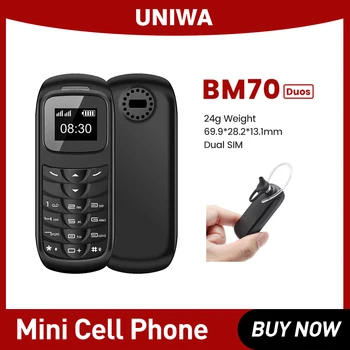 UNIWA BM70 DUOS, Mini Mobilus Telefonas, mobilusis telefonas, Stereo GSM Super Plonas GSM Mažos Telefono Belaidžiu 