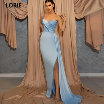LORIE Brangioji Undinė Vakaro Suknelės 2022 Elegantiška Panele Skraiste Soirée Femme Seksualus Pusės Split Blizgančiais Dangus Mėlynas Vestidos De Noche
