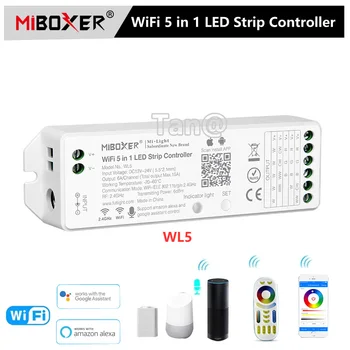 Miboxer WiFi 5 1 LED Juostos Valdiklis WL5 Už Vieną Spalvą BMT RGB RGBW RGB+BMT Led Juostelės 2.4 G Nuotolinio WiFi APP Valdymas Balsu