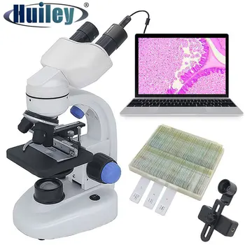 Biologinis Mikroskopas su Skaitmenine Kamera Plataus Lauko Okuliarai 40X-2000X Zoom Žiūronų Mikroskopai Reguliuojamas LED Apšvietimas
