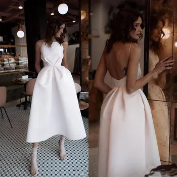 Arbata Ilgis Satino Linija Boho Prom Dresses 2022 Elegantiškas Spagečiai Dirželiai Paplūdimio Vestuvių Suknelės, Vestidos De Novia