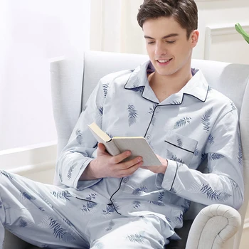 SUO&CHAO 100% Medvilnės Pižama Nustatyti Vyrų Prarasti Atsitiktinis Pledas Sleepwear Pižamos Namų Rūbų, Pižamą Homewear