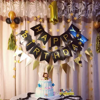 1PC su Gimtadieniu Reklama Juodo Popieriaus Reklama Aukso Girliandą Vaikų gimtadienio Dekoro Vėliavos dekoracijos suaugusiųjų Baby Shower Berniukas