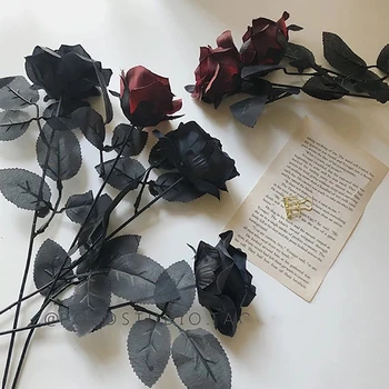 Gothic Black Rose Dirbtinės Gėlės Modeliavimas Gėlės Valentino Dovana Vestuvių Gėlės Namų Puošybai Rožės Nuotrauka Rekvizitai