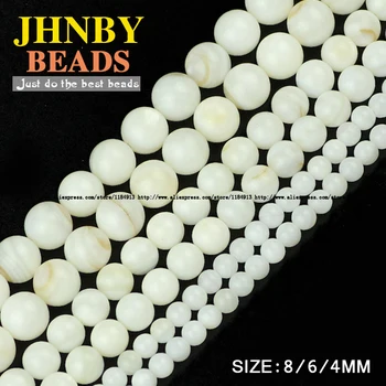 JHNBY White Shell karoliukai, Aukštos kokybės Natūrali Jūros Kriauklių, Akmens, Apvalios Prarasti granulių kamuolys 4/6/8MM rankų darbo Papuošalai, apyrankės padaryti 