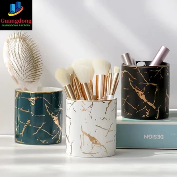 Ins Marmuro Modelis Rašiklio Laikiklis Kosmetikos, Papuošalų Laikymo Dėžutė Makiažo Teptuku Lūpų Turėtojas Keramikos Jar Namų Stalo Organizatorius