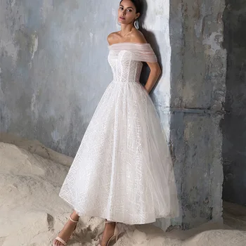 Kulkšnies Ilgis Vestuvių Suknelė Nuotakos 2022 Valtis Kaklo Nuo Peties Boho Vestuvinės Suknelės-Line Nėrinių Vestido De Noiva Užsakymą